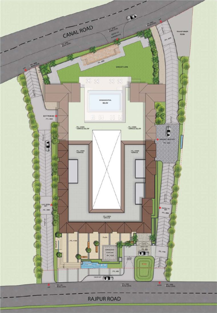Site plan of Aarone Oasis between Rajpur Road and Canal Road, Dehradun